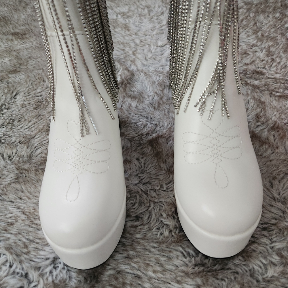 Sugar Thrillz Dolls Kill Twinkle Love Platform Boots White Women's - Picture 3 of 11